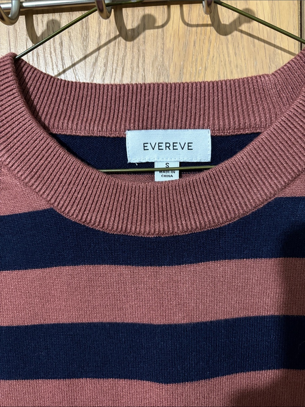 Evereve Short-Sleeve Striped Crew Sweater - brown and Navy size small